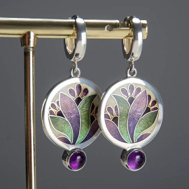Pendientes Boho con Cristal Morado
