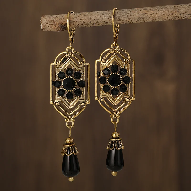 Charm - Vintage Czarne Kryształowe Kolczyki