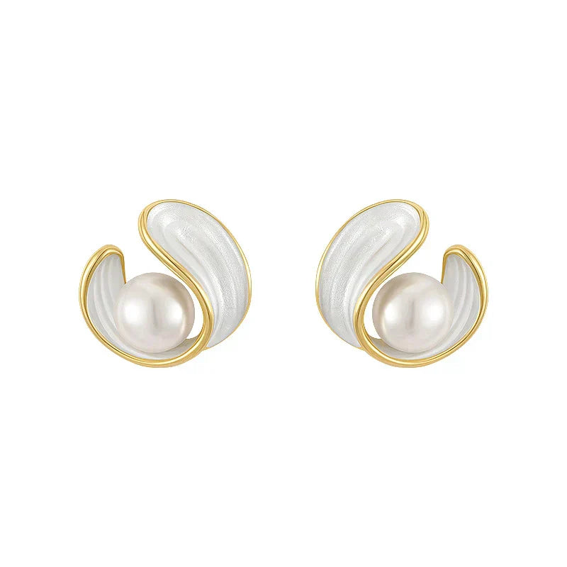 Pendientes de Ópalo Blanco de Lujo con Perlas en Oro