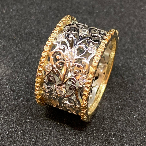 Teressa - Vintage Pierścionek Bluszczu z Cyrkonią