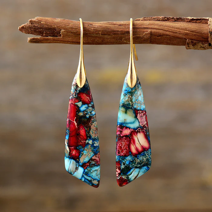 Pendientes Retro de Piedras de Colores